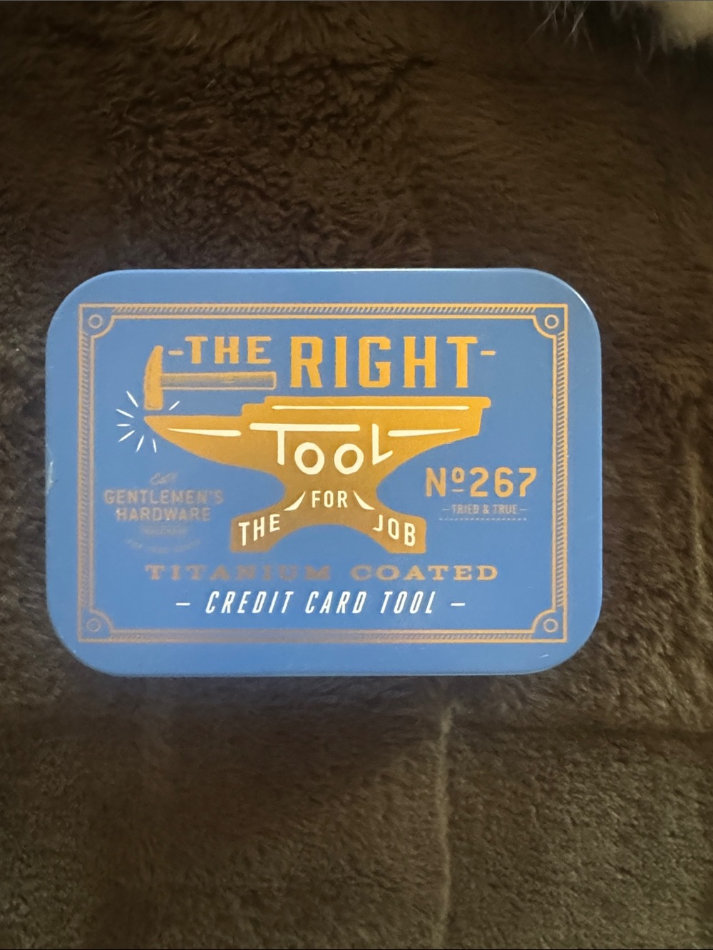 The Right Tool Titanium Coated Credit Card Tool - Blue and Gold Tin